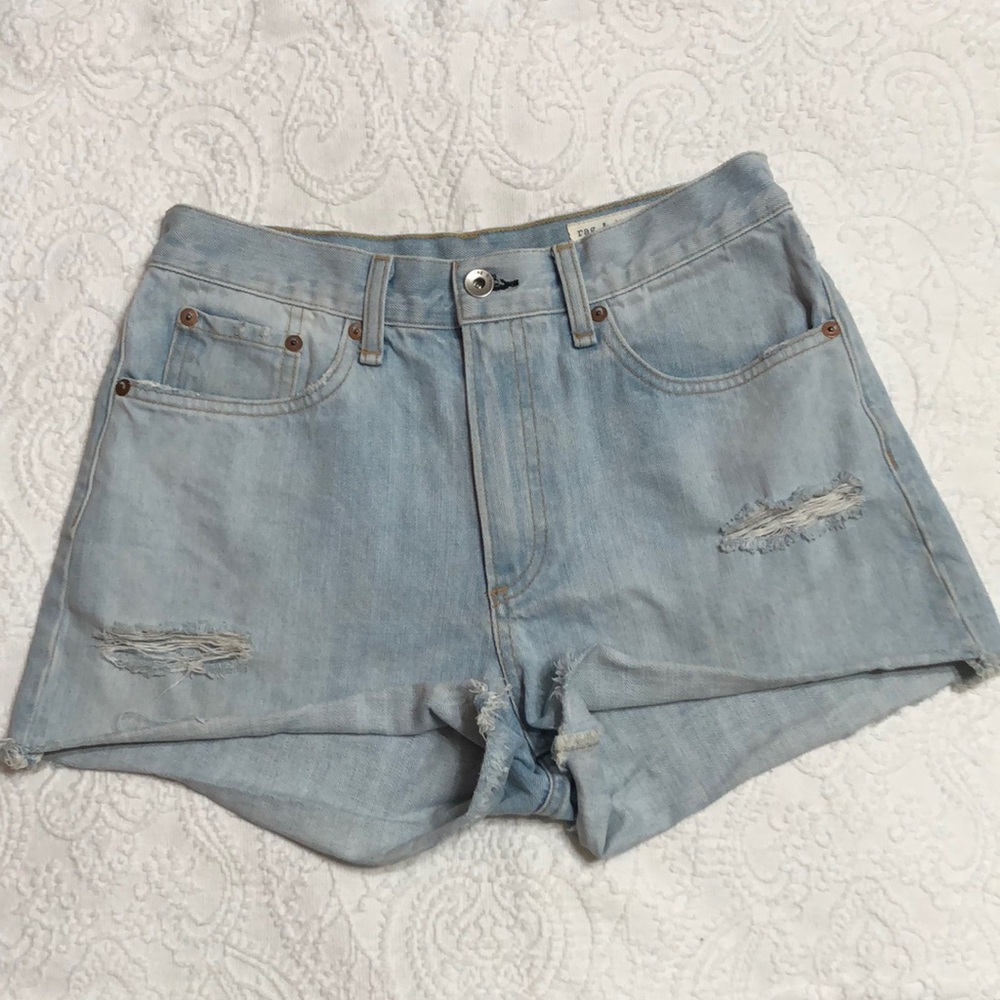 Rag & Bone Size 27 Denim High Waist Blue Jean Shorts Distressed Cut-Off